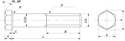 Болт с шестигранной головкой и неполной резьбой DIN 931 (EN ISO 4014)